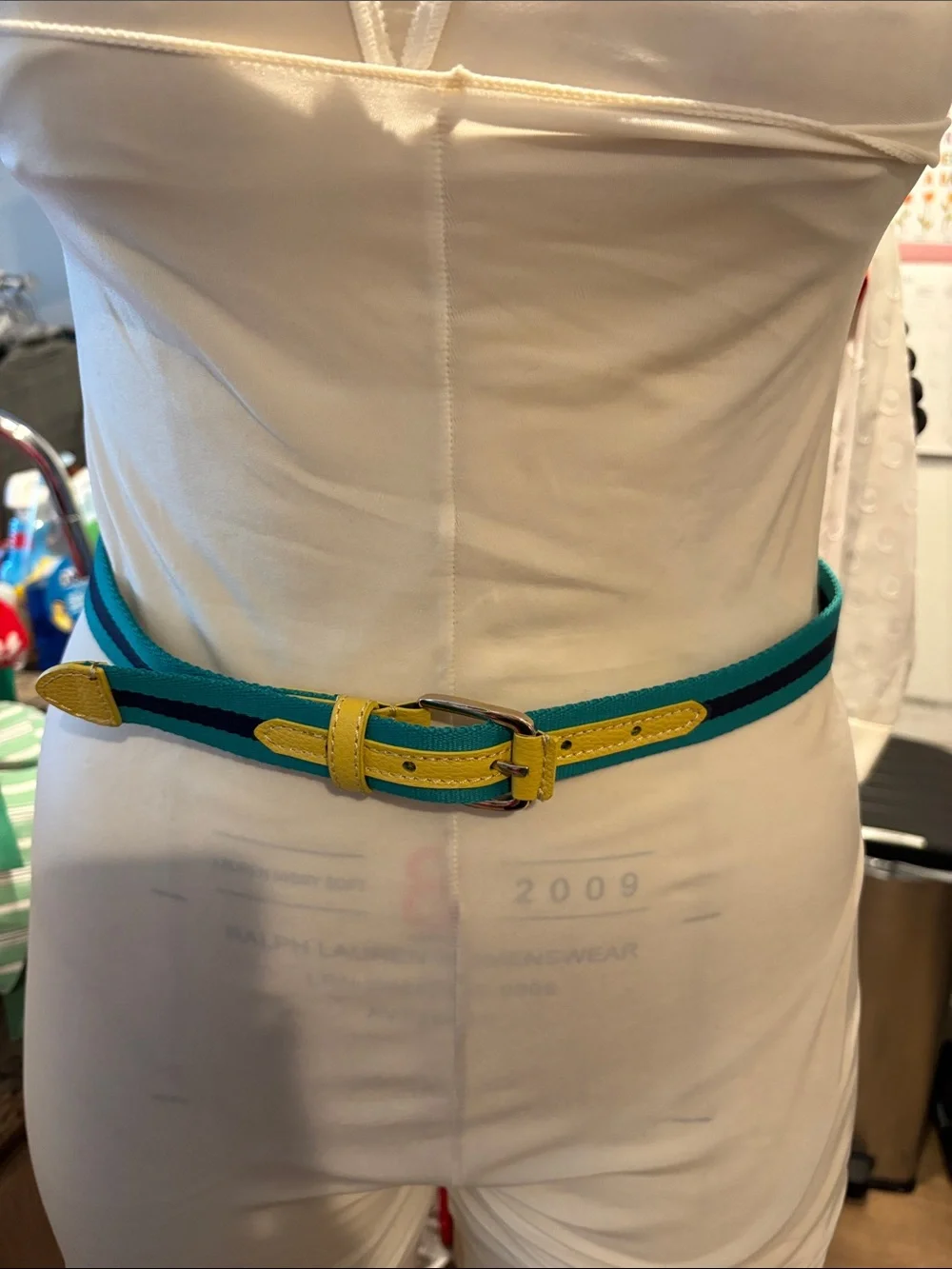 Talbots Teal and Yellow Striped Belt